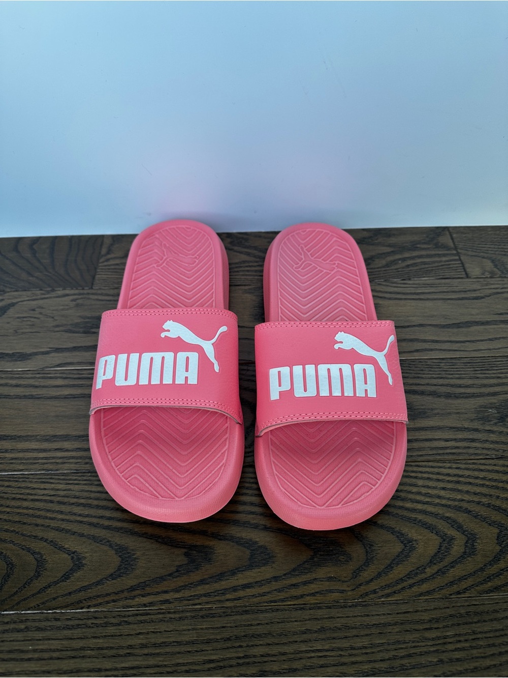 Puma Pink Slide Sandals with White Logo